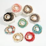 Wholesale set Five Beaded Stretch Bracelets Metal Tones Stone Faceted Beads D