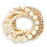 Wholesale set Five Beaded Stretch Bracelets Metal Tones Stone Faceted Beads D