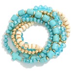 Wholesale set Five Beaded Stretch Bracelets Metal Tones Stone Faceted Beads D