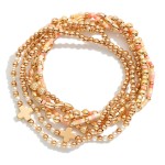 Wholesale set Six Beaded Stretch Bracelets Metal Tones Heishi Beads Plus Crosses