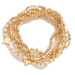 Wholesale set Six Beaded Stretch Bracelets Metal Tones Heishi Beads Plus Crosses