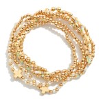 Wholesale set Six Beaded Stretch Bracelets Metal Tones Heishi Beads Plus Crosses