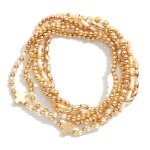 Wholesale set Six Beaded Stretch Bracelets Metal Tones Heishi Beads Plus Crosses