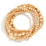 Wholesale set Five Metal Geometric Bead Beaded Stretch Bracelets D