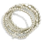 Wholesale set Five Metal Geometric Bead Beaded Stretch Bracelets D