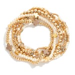 Wholesale set Seven Gold Beaded Bracelet Criss Cross Bead Pearls D