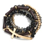 Wholesale set Five Beaded Stretch Bracelets Stone Beads Metal East West Cross D