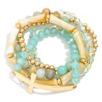Wholesale set Five Beaded Stretch Bracelets Stone Beads Metal East West Cross D