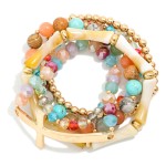 Wholesale set Five Beaded Stretch Bracelets Stone Beads Metal East West Cross D