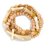 Wholesale set Five Beaded Stretch Bracelets Stone Beads Metal East West Cross D