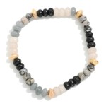 Wholesale stone Beaded Stretch Bracelet Gold Textured Beaded Stations D