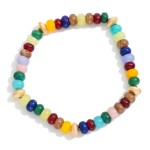 Wholesale stone Beaded Stretch Bracelet Gold Textured Beaded Stations D