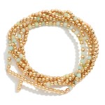 Wholesale set Five Beaded Stretch Bracelets Stone Metal Tones Bubble East West C