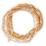 Wholesale set Five Beaded Stretch Bracelets Stone Metal Tones Bubble East West C