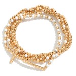 Wholesale set Five Beaded Stretch Bracelets Stone Metal Tones Bubble East West C