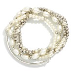 Wholesale set Five Pearl Metal Beaded Stretch Bracelet Metal Tube L