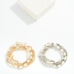 Wholesale set Five Pearl Metal Beaded Stretch Bracelet Metal Tube L