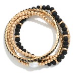 Wholesale set Four Mixed Bead Bracelet Gold Tones Pearl L
