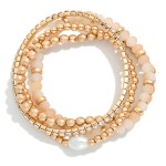 Wholesale set Four Mixed Bead Bracelet Gold Tones Pearl L