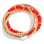 Wholesale set Four Mixed Bead Bracelet Gold Tones Pearl L