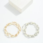 Wholesale set Three Pearl Beaded Stretch Bracelets Metal Bead Accents D