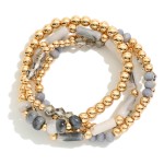 Wholesale set Four Beaded Stretch Bracelets Stone Beads Gold Tones D