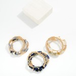 Wholesale set Four Beaded Stretch Bracelets Stone Beads Gold Tones D