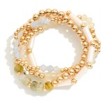 Wholesale set Four Beaded Stretch Bracelets Stone Beads Gold Tones D