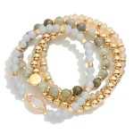 Wholesale set Four Beaded Stretch Bracelets Stone Beads Gold Tones D