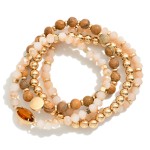 Wholesale set Four Beaded Stretch Bracelets Stone Beads Gold Tones D