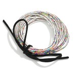 Wholesale set Rhinestone Beaded Stretch Bracelets Vegan Leather Bow Detail D