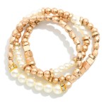 Wholesale set Three Metal Bead Stretch Bracelets Pearls D