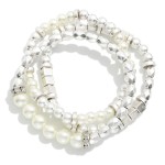 Wholesale set Three Metal Bead Stretch Bracelets Pearls D