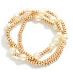 Wholesale set Three Metal Beaded Bracelet Pearl Details D