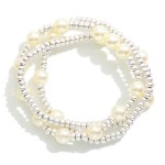 Wholesale set Three Metal Beaded Bracelet Pearl Details D