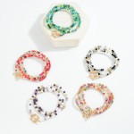 Wholesale set Three Beaded Stretch Bracelet Faceted Beads Gold Metal Stations D