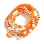 Wholesale set Seven Game Day Heishi Beaded Bracelet Charms Gold Tones Faceted Be
