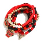 Wholesale set Seven Game Day Heishi Beaded Bracelet Charms Gold Tones Faceted Be