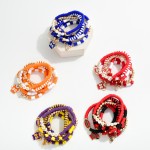 Wholesale set Seven Game Day Heishi Beaded Bracelet Charms Gold Tones Faceted Be