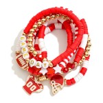 Wholesale set Seven Game Day Heishi Beaded Bracelet Charms Gold Tones Faceted Be