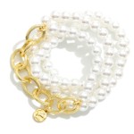 Wholesale set Four Pearl Beaded Bracelets Metal Chain Link Detail D