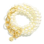 Wholesale set Four Pearl Beaded Bracelets Metal Chain Link Detail D