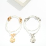 Wholesale pearl Metal Bead Beaded Necklace Toggle Clasp Hammered Metal Circle Pe