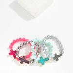 Wholesale glass Crystal Beaded Stretch Bracelet Crystal Cross Pendent D