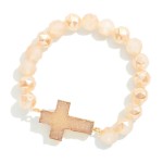 Glass Crystal Beaded Stretch Bracelet Featuring Crystal Cross Pendent 

- Approximately 2.75" D 