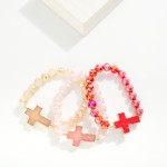 Wholesale glass Crystal Beaded Stretch Bracelet Crystal Cross Pendent D