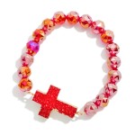 Wholesale glass Crystal Beaded Stretch Bracelet Crystal Cross Pendent D