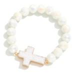 Wholesale glass Crystal Beaded Stretch Bracelet Crystal Cross Pendent D