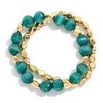 Wholesale set Two Beaded Stretch Bracelet Metal Tones Glass Beads D