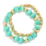 Wholesale set Two Beaded Stretch Bracelet Metal Tones Glass Beads D